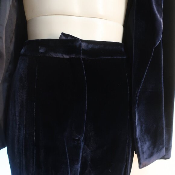 NWT Womens Rhea Costa Atelier Navy Pure Silk  2 Pc Set Velvet Jacket Pants XXL - Picture 5 of 16